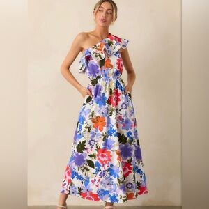 Sugarlips Amania Floral Suraya One Shoulder Midi Dress M NWT